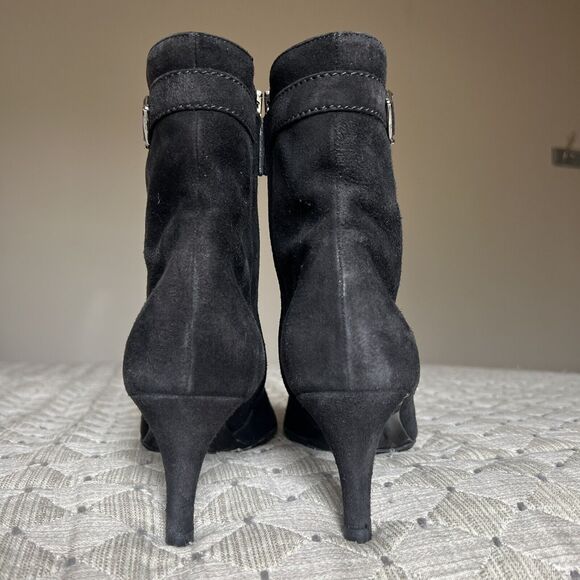 Ralph Lauren Black Suede Leather Ankle Boots Side Zip & Buckle Women’s Size 9 B - Picture 12 of 16